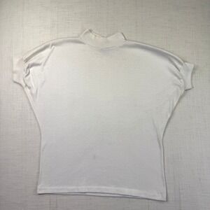 VTG Sky Lite Mock Neck Top S White Women Small Batwing Short Sleeve Knit USA 80s